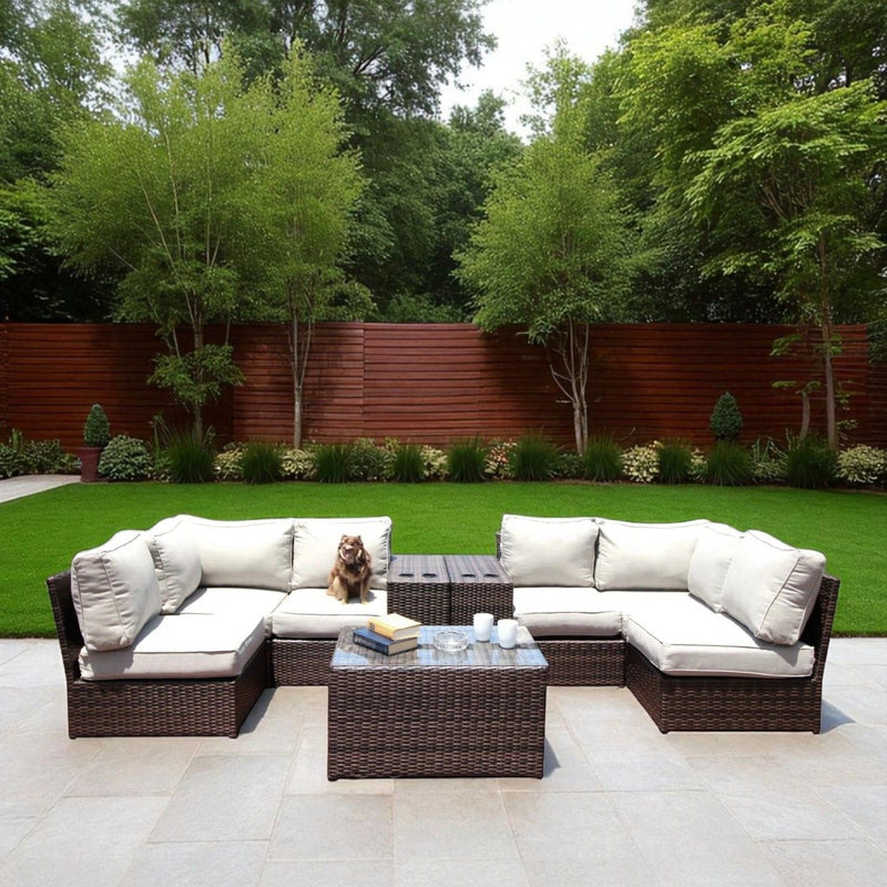 Comfortable Modern Patio Rattan Sectional Set With Cushions