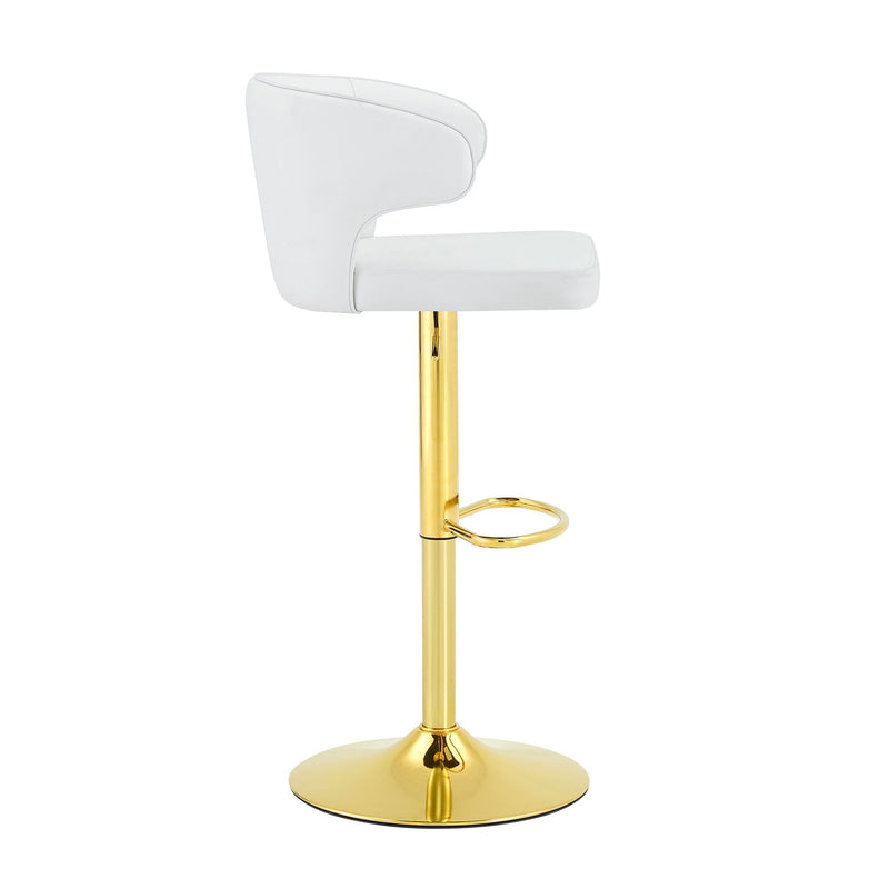 Adjustable Swivel Bar Chair With High Back Support For Kitchen Counter (Set of 2) - Gold / White