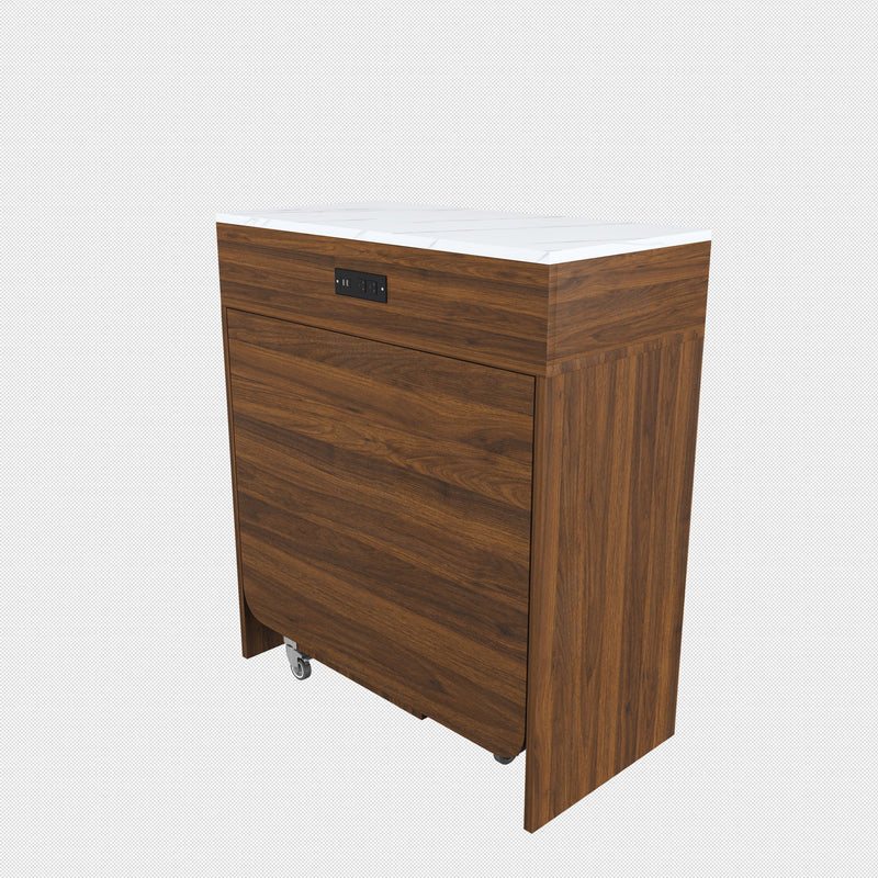 Extendable Dining Table With Power Socket, Lockable Casters, Storage Cabinet
