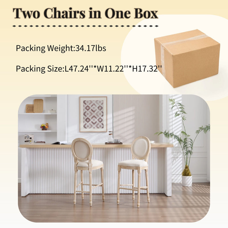 30'' Height Upholstered Bar Chairs With Round Back (Set of 2) - Beige