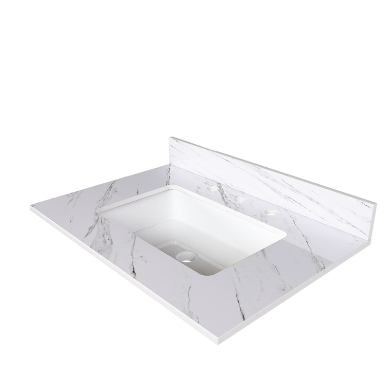 Bianco Carrara Venato Elegant Marble Vanity Top, Bathroom Vanity With Undermount Sink, Sintered Stone