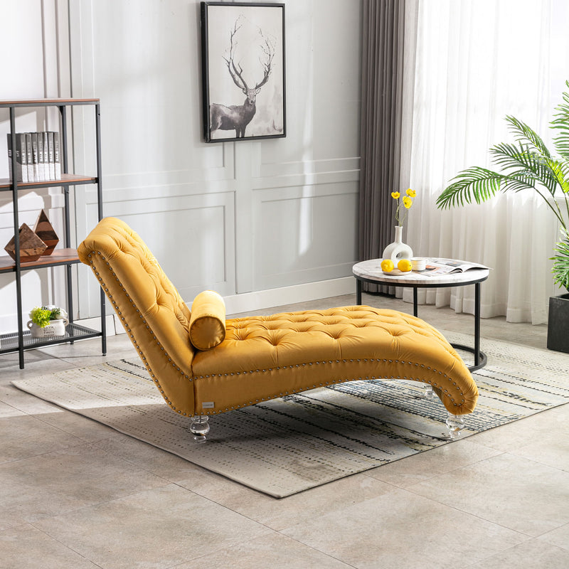 Chaise Lounge Indoor, Button Tufted Upholstered Chaise Lounge Chair With Pillow