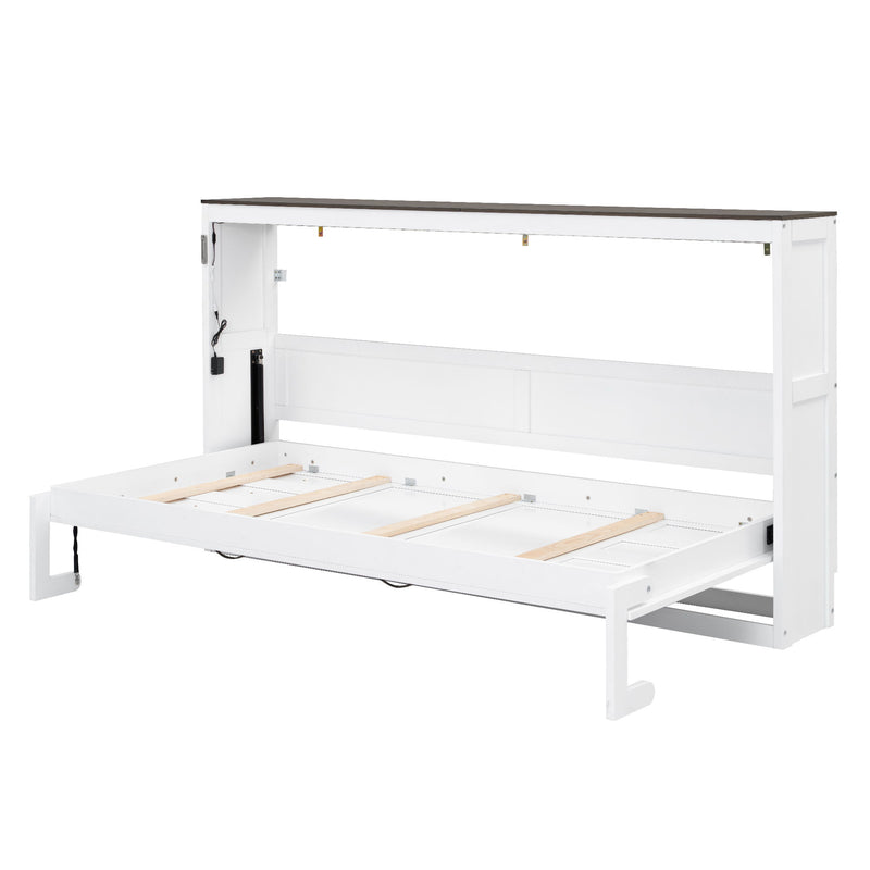 Murphy Bed With LED Light, Foldable Wall Bed Cabinet