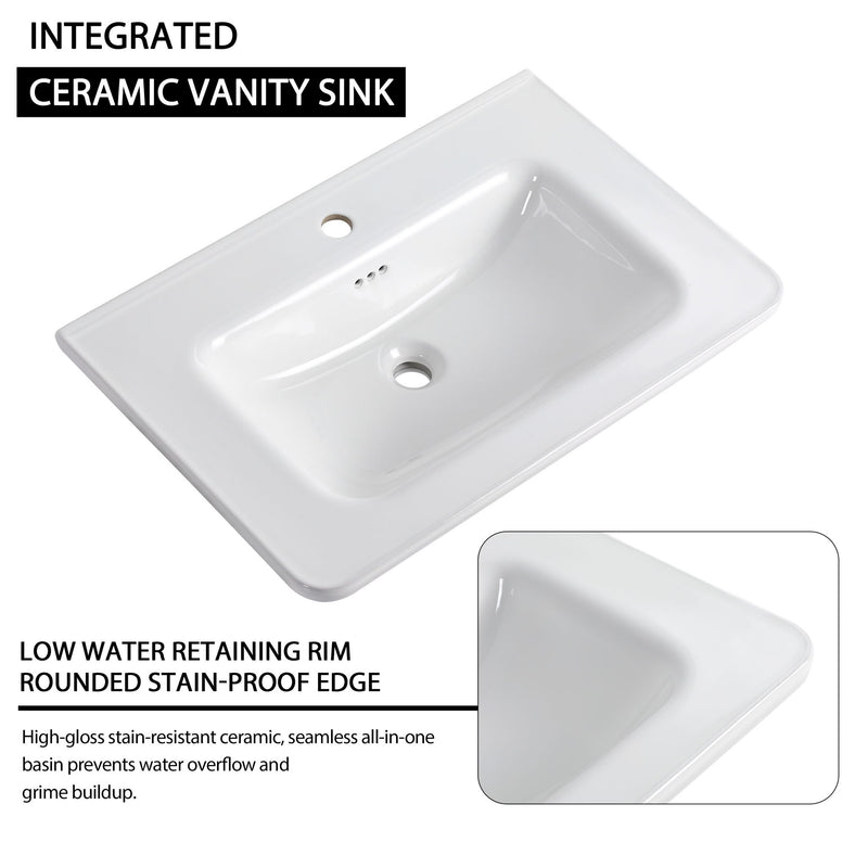 Wall Mounted Bathroom Vanity With Sink, Storage Shelves & Soft Close Door