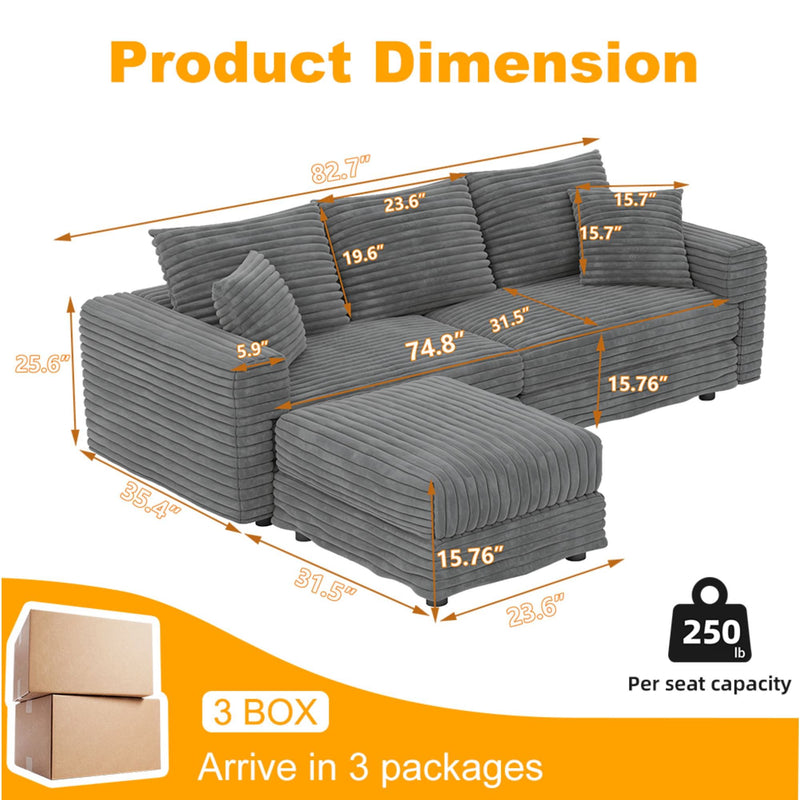 Deep Seat Convertible Sofa With Soft Pillows And Ottomans