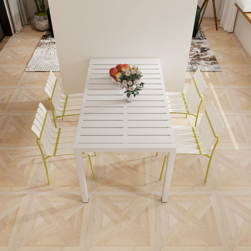 4 Piece Set Of Modern Color Block Designed Single Chairs With Long Table