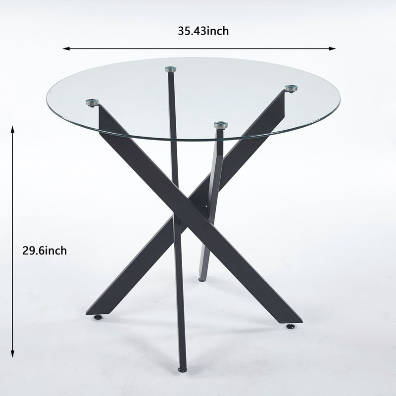 Dining Table With Cross Metal Leg And Tempered Glass, Modern Space Saving Kitchen Table For Living Room