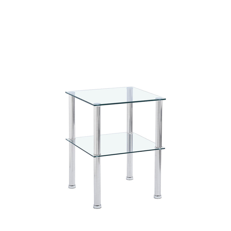 Modern 2 Piece Side Table With Storage Shelf, Tempered Glass, Space Saving Design - Clear