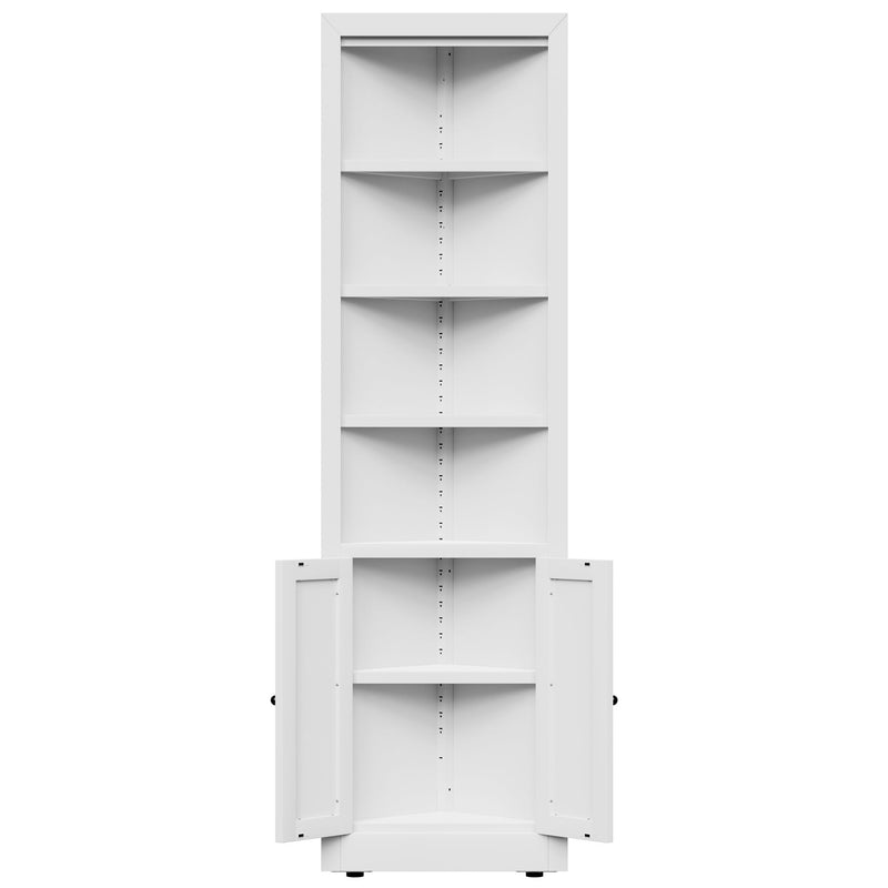 Tall Corner Storage Cabinet With 2 Doors, 5-Tier With Adjustable Shelves, Freestanding - White