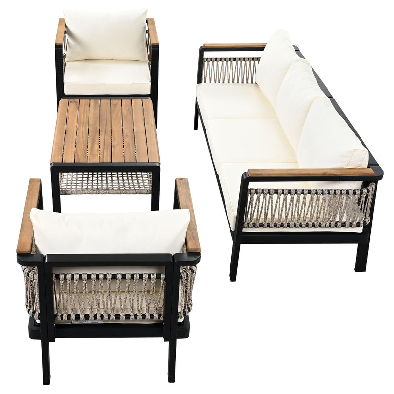 4 Pieces Outdoor Sectional Sofa Set 5 Person Patio Seating Group Outdoor Conversation Set With Cushions And A Coffee Table For Patios