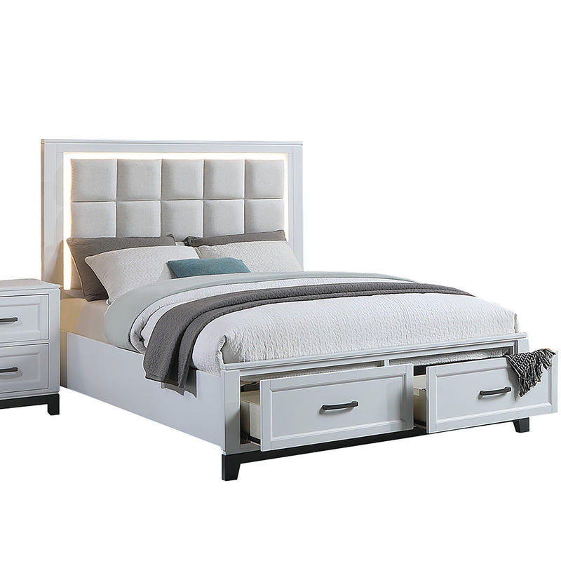 Upholstered Headboard Platform Bed With LED Lighting And Underbed Drawers