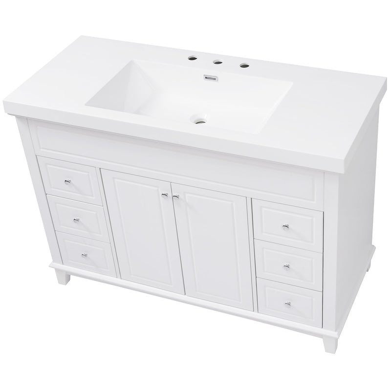 Bathroom Vanity With Sink, 6 Soft Close Drawers & Double Doors - White