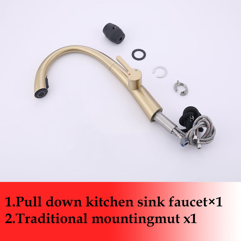 Elegant Single Handle Stainless Steel Pull Out Kitchen Faucet With High Arch Spout