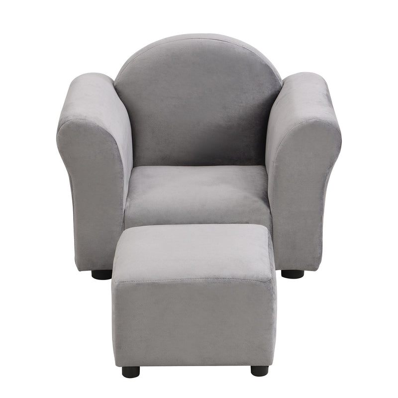 Kids Recliner Chair, Kids Upholstered Couch With Ottoman - Dark Gray
