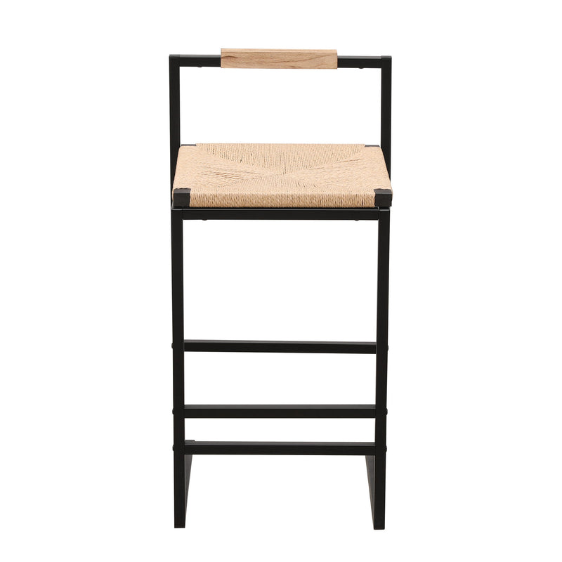 Stylish (Set of 2) Bar Stools With Backrest And Paper Rope Woven Seat, Counter Height Dining Chairs For Kitchen - Natural