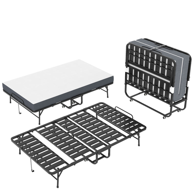 Twin Wide Folding Bed For Tall People, Extra Long & Wide Rollaway With Memory Foam, Heavy-Duty Capacity Guest, Spacious Portable Cot - Black