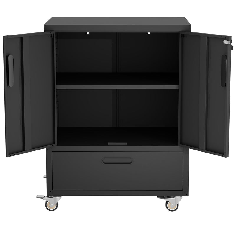 Mobile Tool Cart With Lockable Casters, Heavy-Duty Storage Organizer - Black