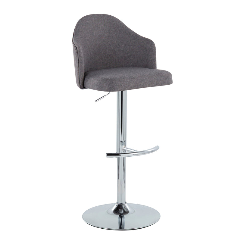Ahoy - Contemporary Adjustable Barstool With Swivel With Rounded T Footrest (Set of 2) - Gray - Fabric