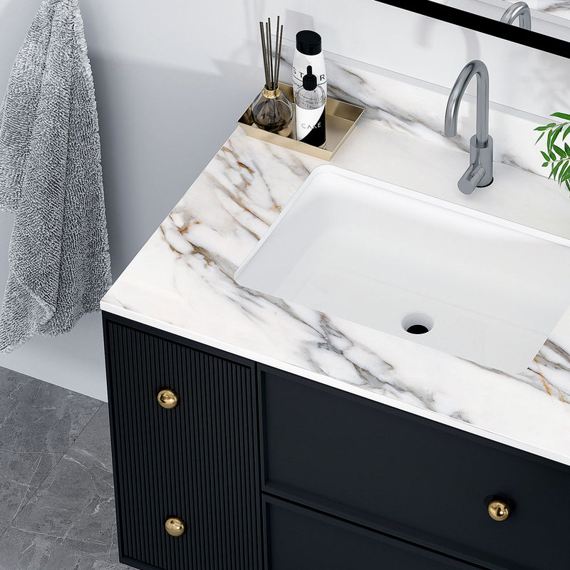 Elegant Vanity Top With Undermount Sink And Backsplash, Sintered Stone