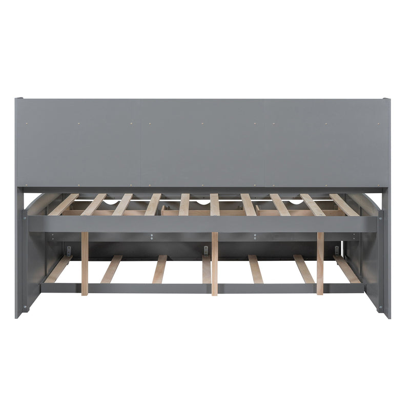 Captain Bed With Built In Bookshelves, 3 Storage Drawers, And Trundle