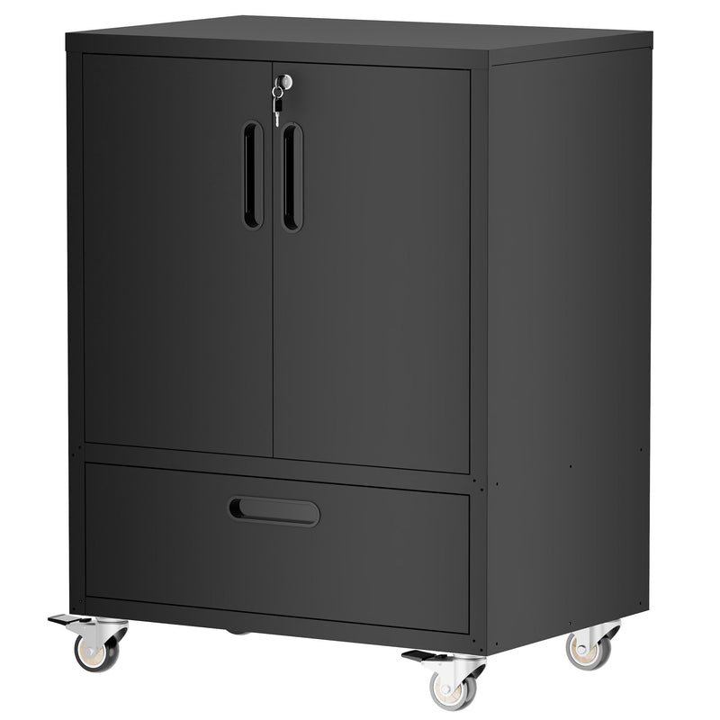 Mobile Tool Cart With Lockable Casters, Heavy-Duty Storage Organizer - Black
