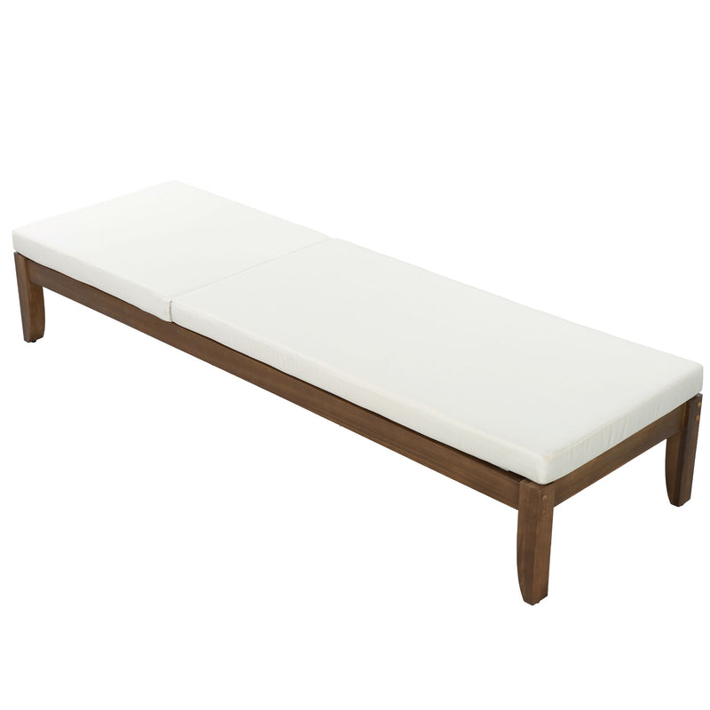 Adjustable Outdoor Patio Lounge Chair Chaise Lounge - Beige / Walnut