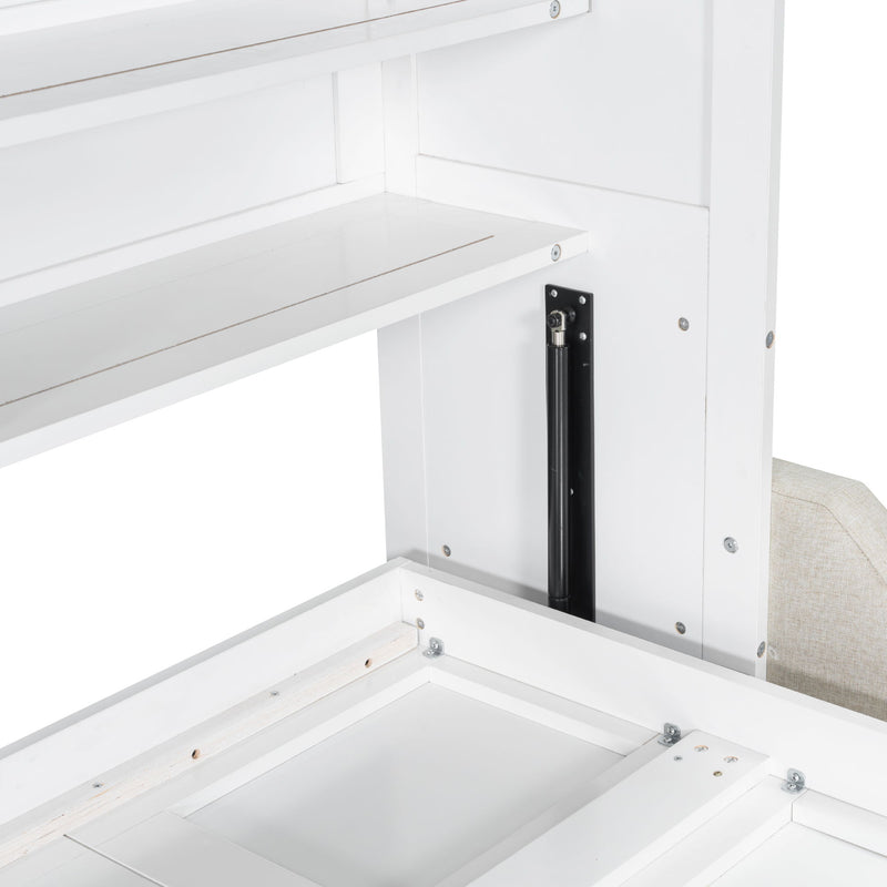 Murphy Cabinet Bed With Folding Sofa, Built In Storage Shelves And LED Light