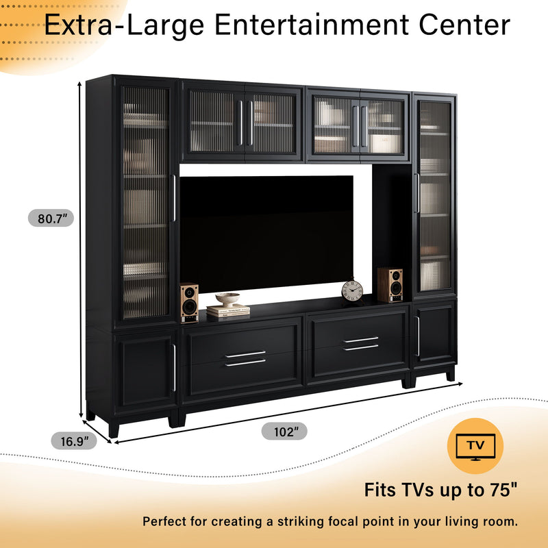 Wall Unit Modern Entertainment Center With Glass Doors