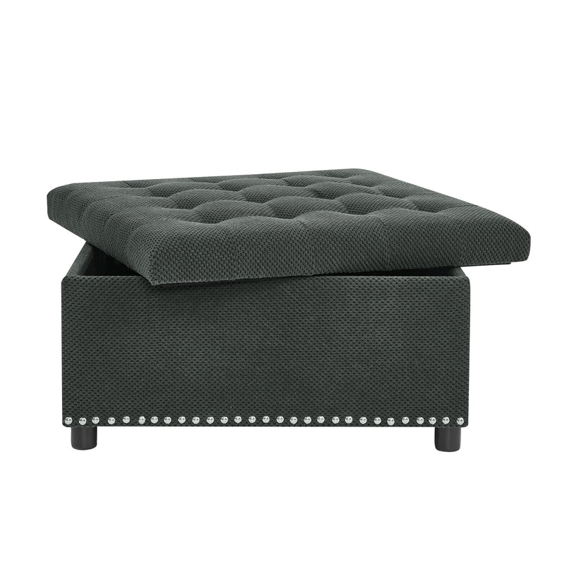Square Tufted Storage Ottoman With Nailhead Trim