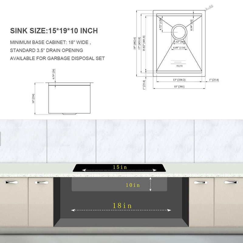 15" Undermount Kitchen Sink 16 Gauge Ledge Workstation - Brushed Nickel