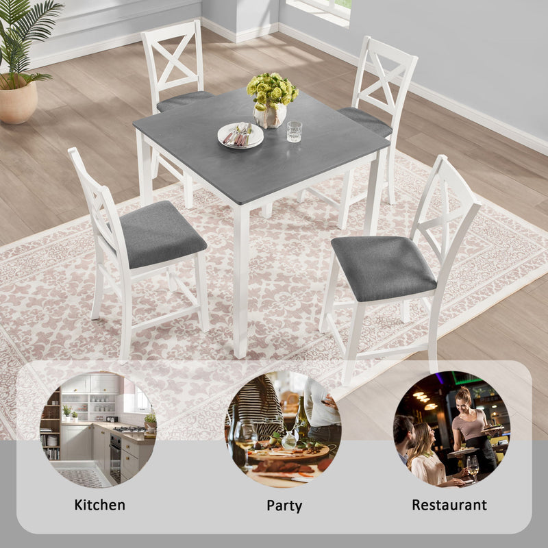 5 Piece Counter Height Dining Table Set With 4 Chairs