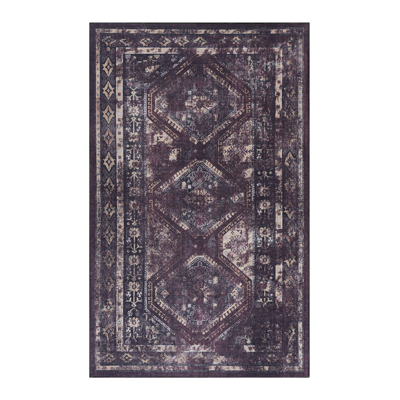 Maval - 5' X 8' Washable Area Rug - Black / Burgundy