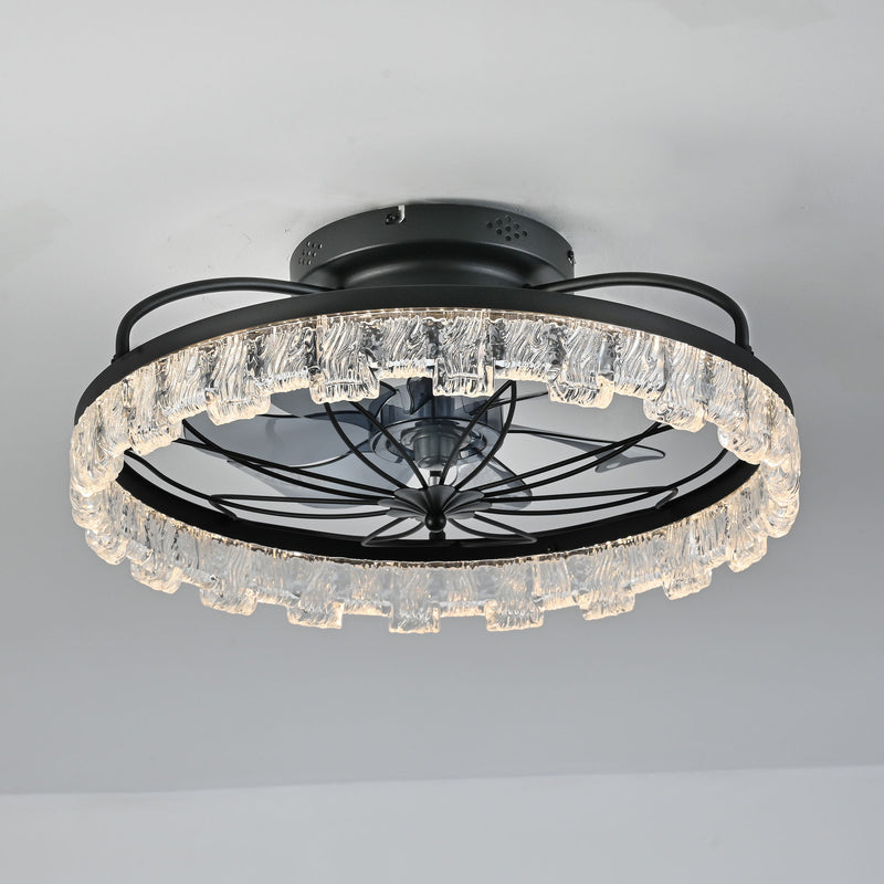 Ceiling Fan With Light, Flower Caged Ceiling Fan With Remote, LED Low Profile Ceiling Light - Matte Black