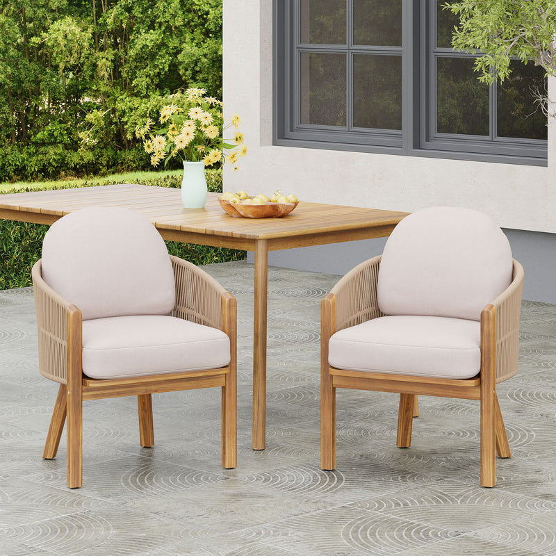 Grotta - Outdoor Dining Arm Chair (Set of 2) - Teak / Beige