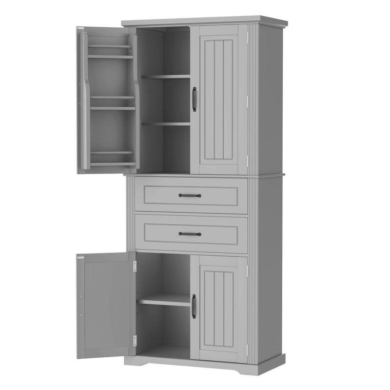 Multi Functional Storage Cabinet With Adjustable Shelves, 2 Drawers, Door Shelves