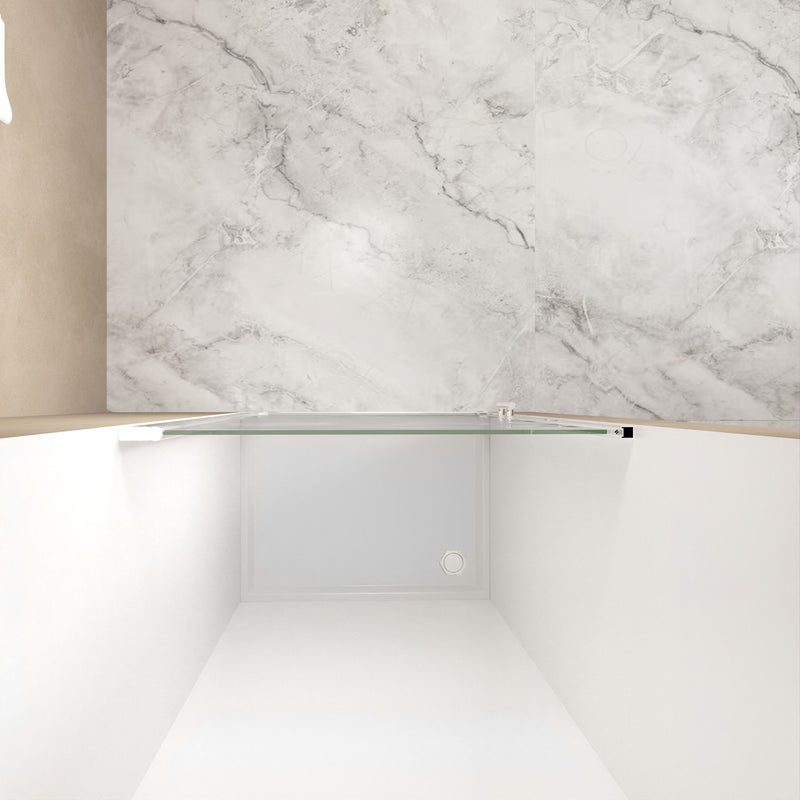 Shower Door With Explosion Proof Safety Film, Half Frame Design - Brushed Nickel