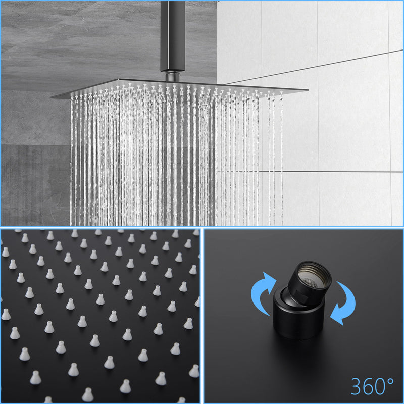 Dual Shower Head 10" Ceiling Mount Square Shower System With Rough In Valve - Matte Black
