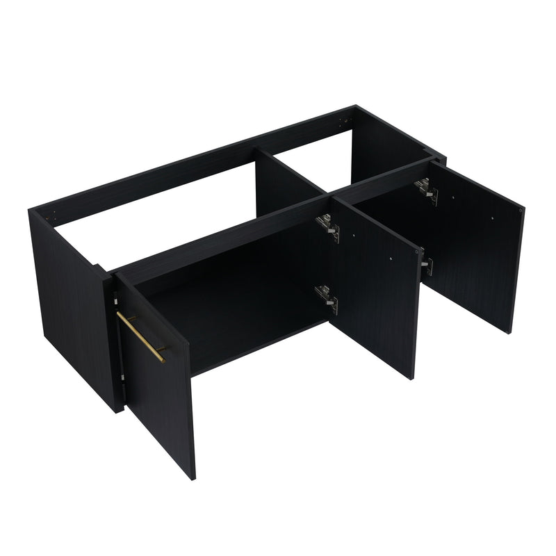 Contemporary 48" Wall Mounted Bathroom Vanity With Resin Sink And Soft Closing Doors And Line - Black Chestnut