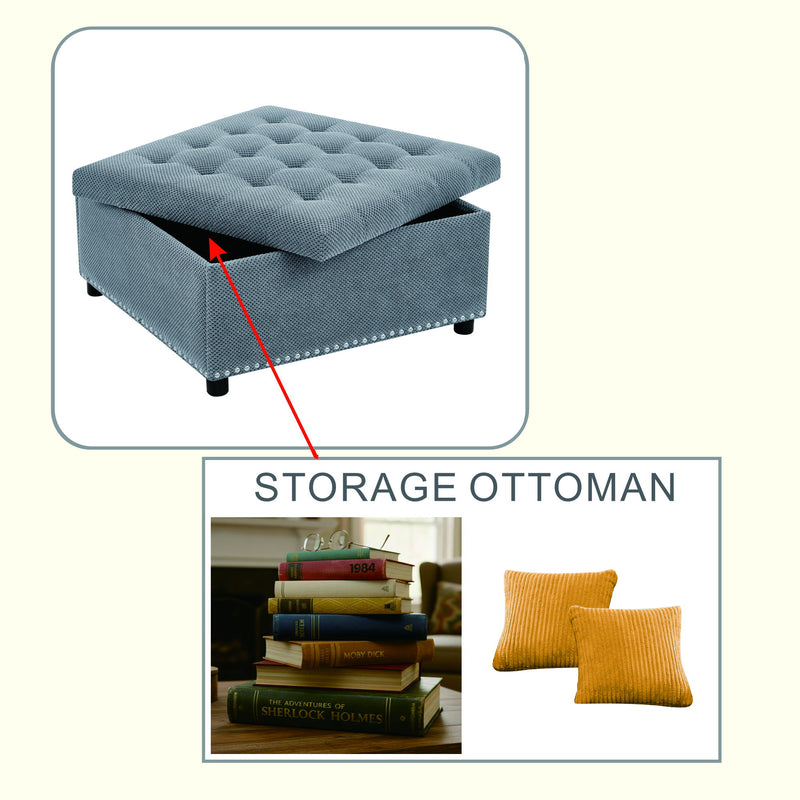 Square Tufted Storage Ottoman With Nailhead Trim