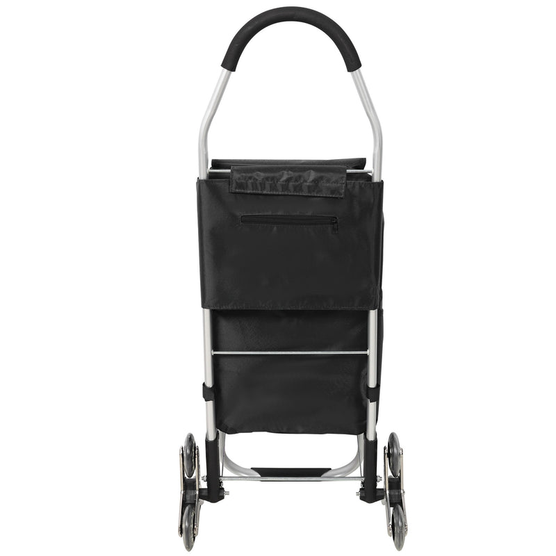 Foldable Shopping Stair Trolley With Triangular Wheels And Removable Waterproof Bag - Black