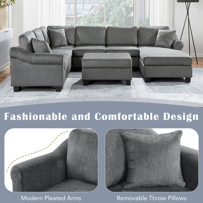 Contemporary U - Shaped Sectional Sofa With Movable Storage Ottoman