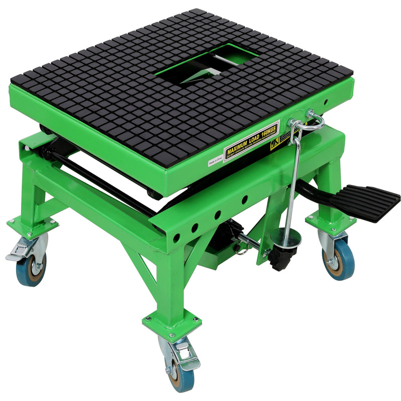 Hydraulic Motorcycle Scissor Jack Lift With Foot Step And Wheels For Dirt Bikes - Black / Green