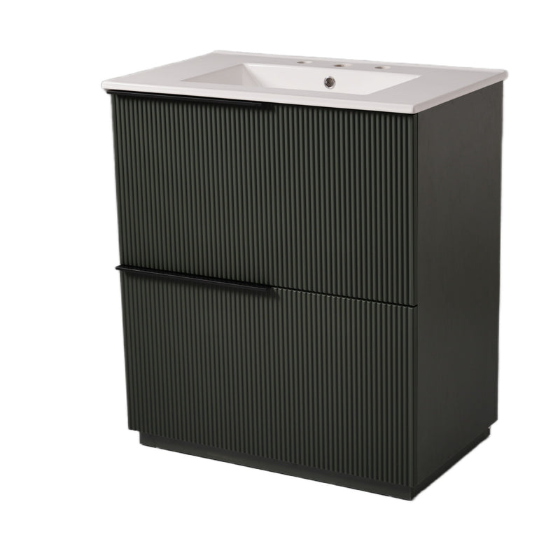 Fluted Bathroom Vanity With Ceramic Sink, Soft Close Slides