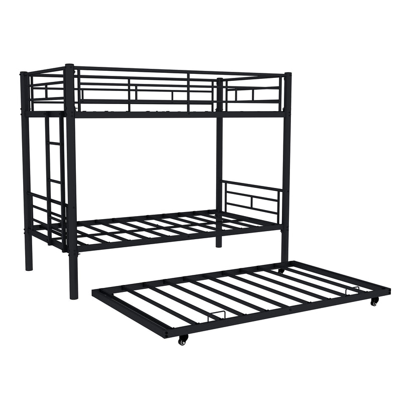 Metal Bunk Bed For Kids, Convertible Bedframe With Ladders & Guardrail