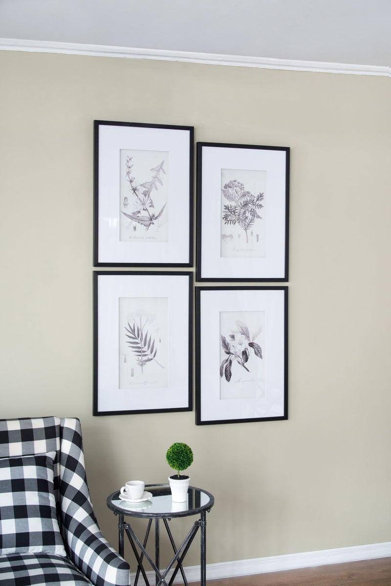 Botanical Wall Art Prints, Home Decor For Living Room Dining Room, Bedroom, Hallway (Set of 4) - White / Black