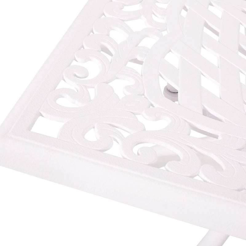 Celestine - Outdoor Cast Aluminum Dining Table With Floral Lattice Design And Umbrella Holder