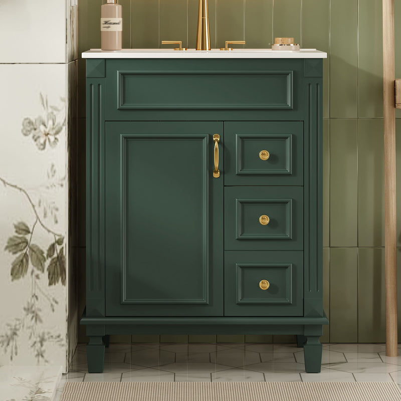 Bathroom Vanity With Sink, Compact Cabinet & 2 Drawers And Adjustable Shelf