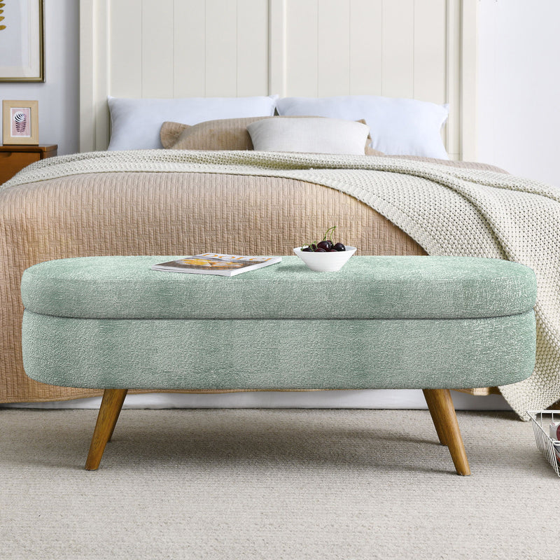 Modern Ottoman Oval Storage Bench With Rubber Wood Legs