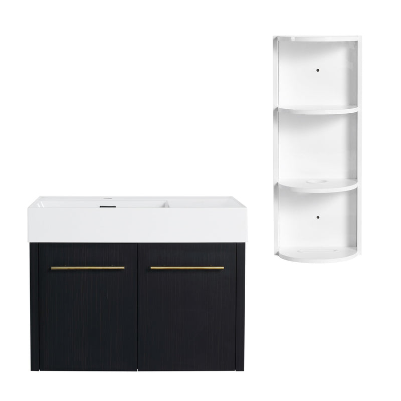 Modern Wall Mounted Bathroom Vanity With Resin Sink And Storage Rack