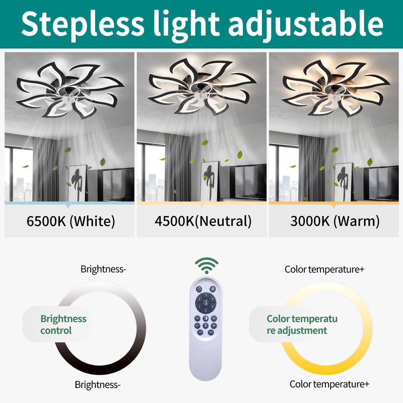 Flower Ceiling Fan With Remote Controlled LED Light, Flush Mount DC Motor Fan